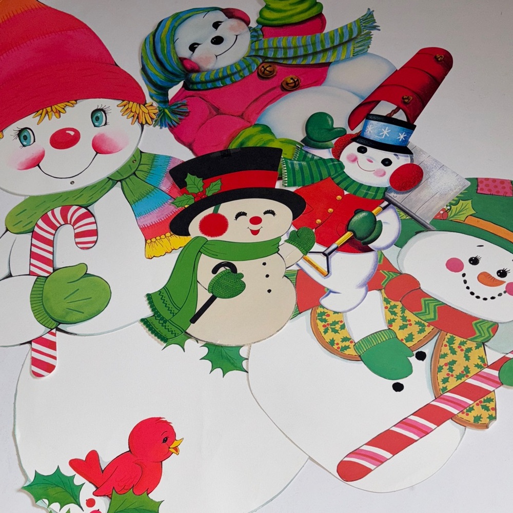 Vintage Snowman Cutouts 1960s Festive Snowman Cutouts with Colorful Accessories